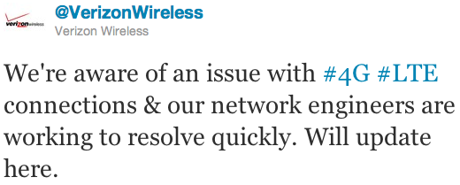 Verizon 4G LTE outage tweet