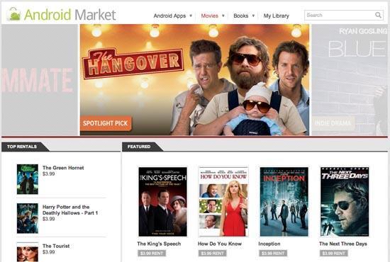 Android Market movie rentals