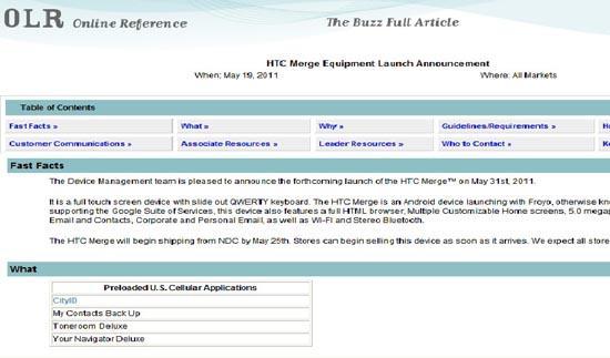 HTC Merge U.S. Cellular launch date
