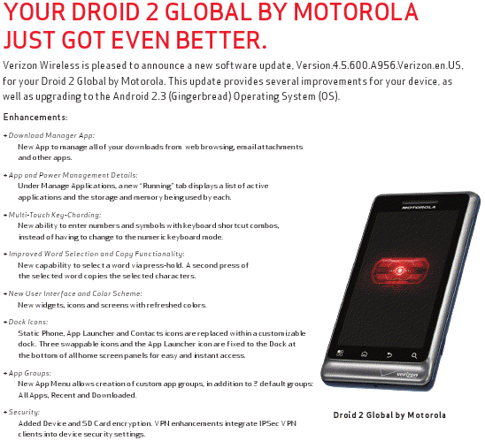 Motorola DROID 2 Global Android 2.3 Gingerbread