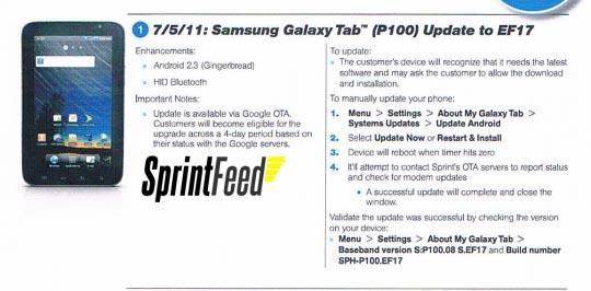 Sprint Samsung Galaxy Tab Android 2.3 Gingerbread