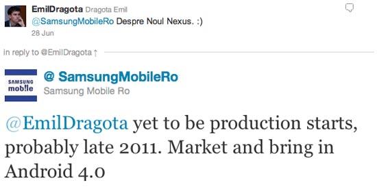 Samsung Romania Nexus 3 Android 4.0 tweet