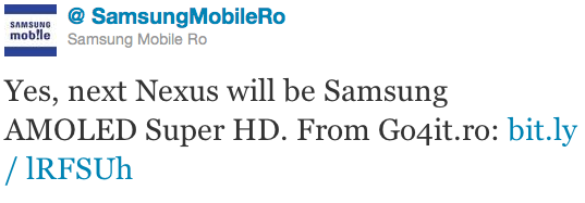 Samsung Romania Nexus 3 Super AMOLED HD tweet 