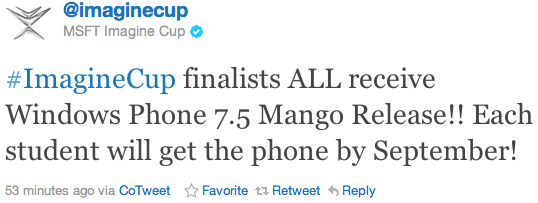 Imagine Cup Mango tweet