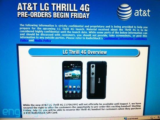 LG Thrill 4G Radio Shack pre-order