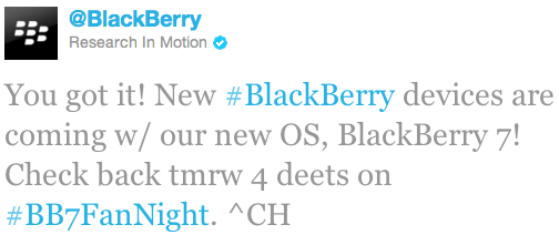 New BlackBerry announcement tweet