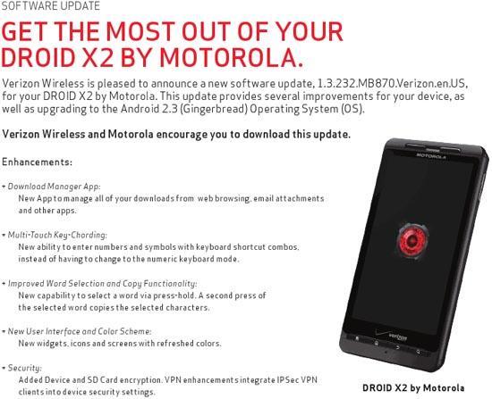 Motorola DROID X2 Gingerbread support PDF