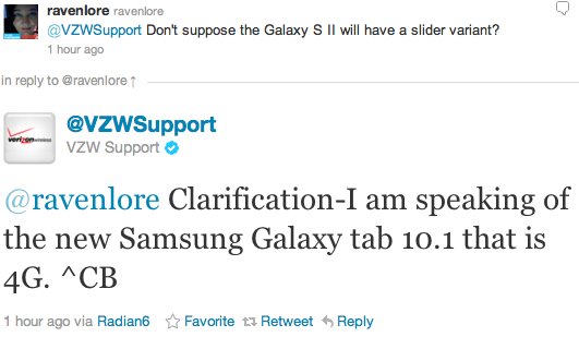 Verizon Samsung Galaxy S II 4G LTE tweet clarification