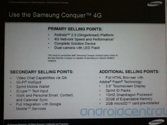 Samsung Conquer 4G Sprint training