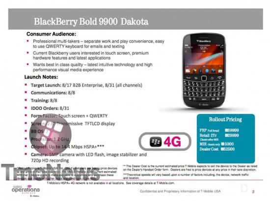 T-Mobile BlackBerry Bold 9900 price