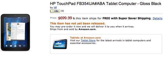 HP TouchPad 4G Amazon pre-order