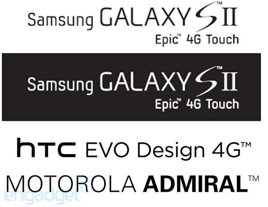 Sprint Samsung Epic 4G Touch HTC EVO Design 4G Motorola Admiral