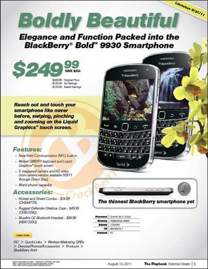 Sprint BlackBerry Bold 9930 launch price Playbook