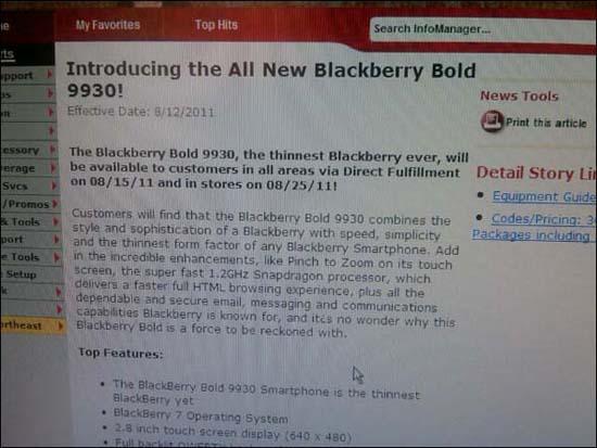 Verizon BlackBerry Bold 9930 launch