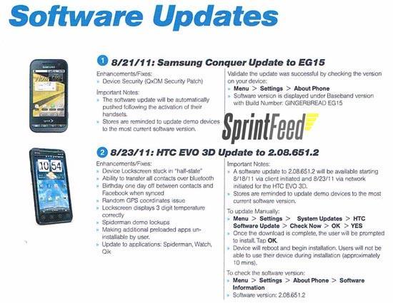 HTC EVO 3D Samsung Conquer 4G software updates