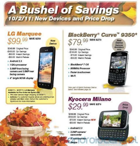 Sprint BlackBerry Curve 9350 Kyocera Milano LG Marquee