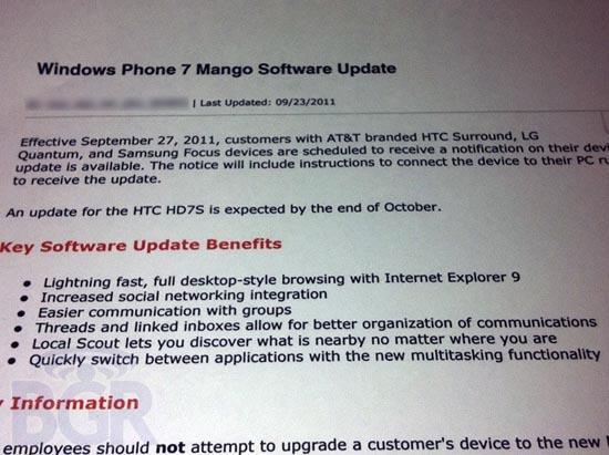 AT&T Windows Phone Mango update