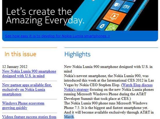 Nokia Lumia 900 developer newsletter March