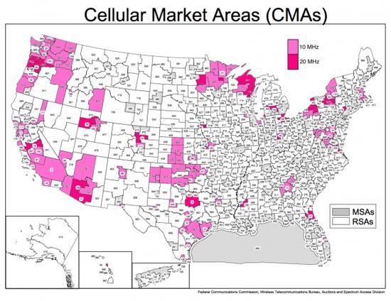 T-Mobile AT&T AWS spectrum transfer map