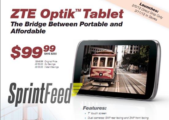 ZTE Optik Sprint tablet