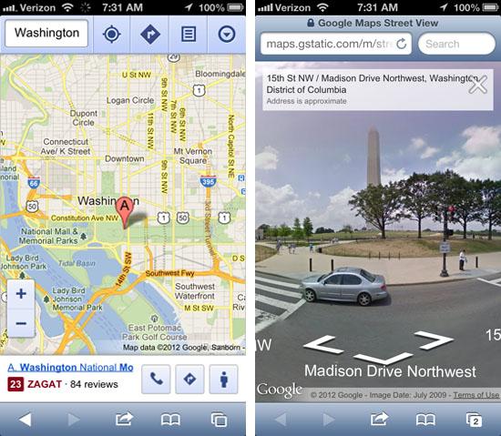 Street View Google Maps iOS web app