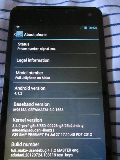 LG E960 Nexus About phone screen