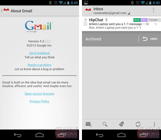 Gmail Android 4.2 leak swiping