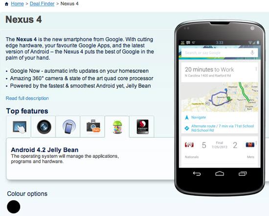 LG Nexus 4 Carphone Warehouse product page