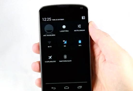 LG Nexus 4 Android 4.2 Quick Settings leak