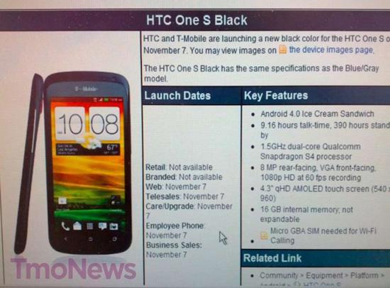 Black HTC One S T-Mobile launch leak