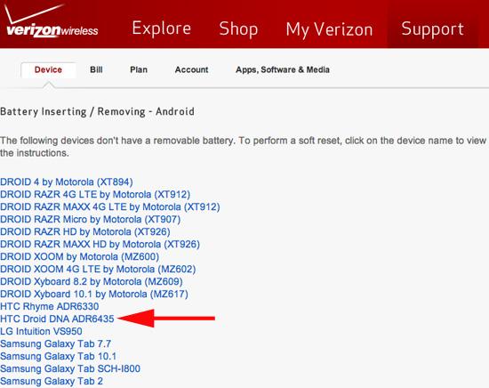 HTC DROID DNA ADR6435 Verizon Wireless website