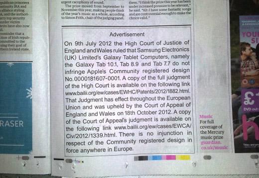 Apple notice Samsung Galaxy Tab U.K. newspaper