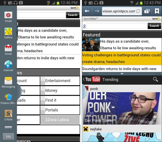 Sprint Samsung Galaxy Note II multi-window view