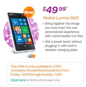 AT&T Nokia Lumia 920 Black Friday sale