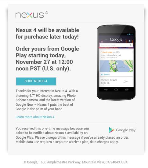 Google Nexus 4 email