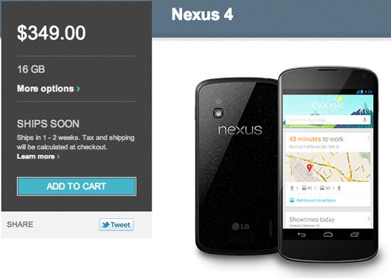 Google Nexus 4 16GB in stock Google Play