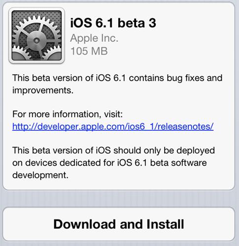 iOS 6.1 beta 3 download