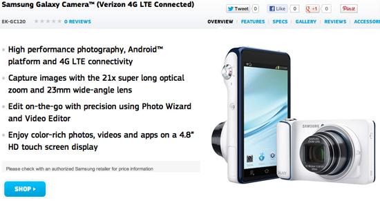 Verizon Samsung Galaxy Camera product page