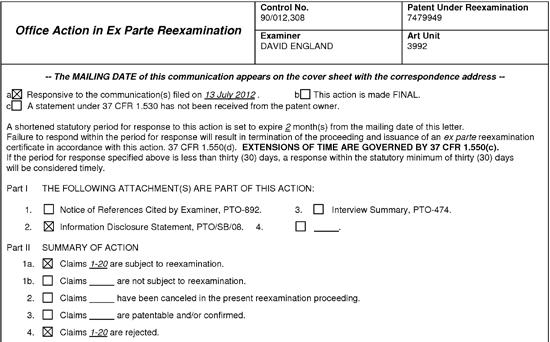 USPTO Apple '949 patent reexamination