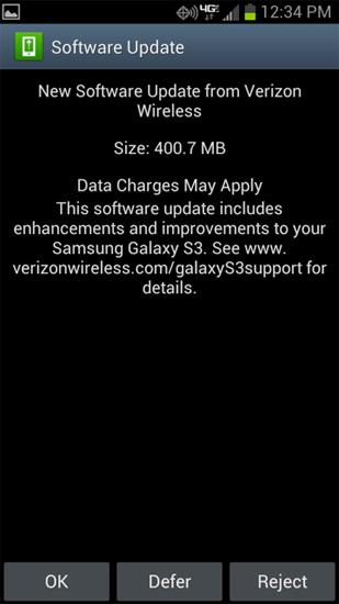 Verizon Samsung Galaxy S III Jelly Bean update