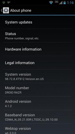 Motorola DROID RAZR Android 4.1.2 Jelly Bean update