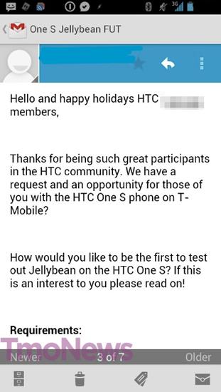 T-Mobile HTC One S Jelly Bean update test