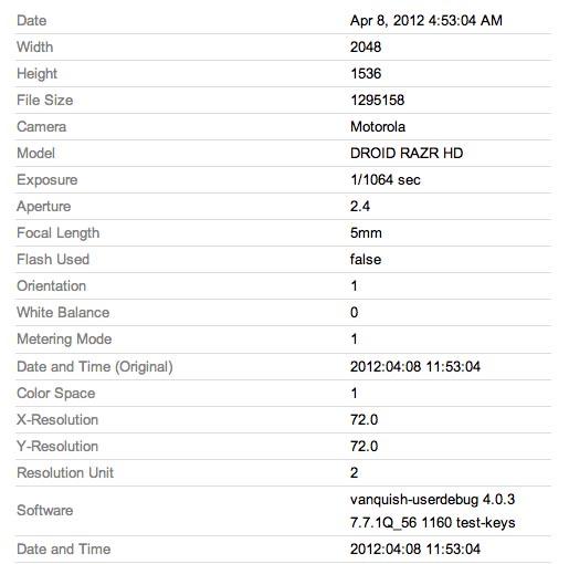 Motorola DROID RAZR HD EXIF data rumor