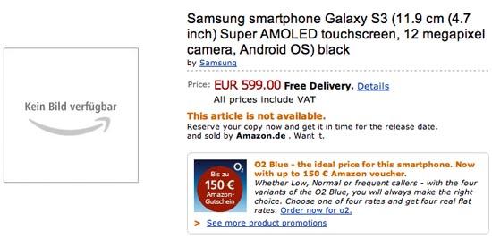 Samsung Galaxy S III listing Amazon Germany