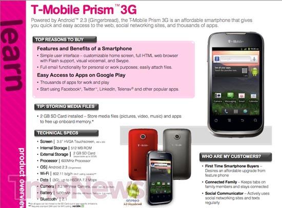 Huawei Prism specs leak T-Mobile