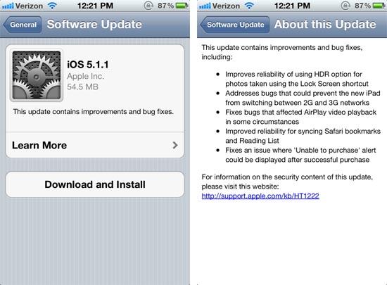 iOS 5.1.1 update iPhone 4S