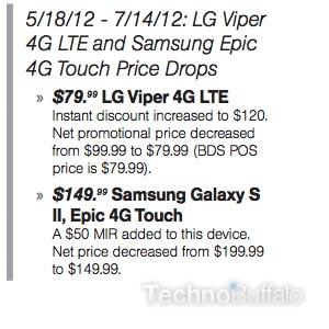 Sprint LG Viper Samsung Epic 4G Touch discounts