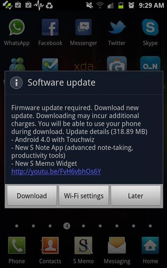 Samsung Galaxy Note Android 4.0 update