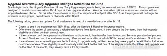 Sprint early upgrade change leak