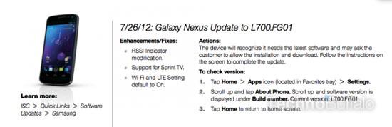 Sprint Galaxy Nexus L700.FG01 update leak